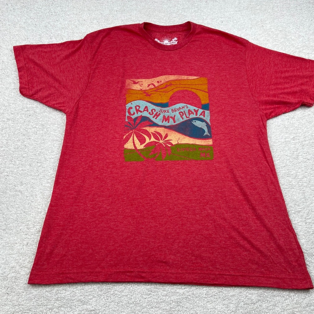 Luke Bryan Crash My Playa Riviera Maya Mexico Red Heather Graphic T-Shirt‎ XL